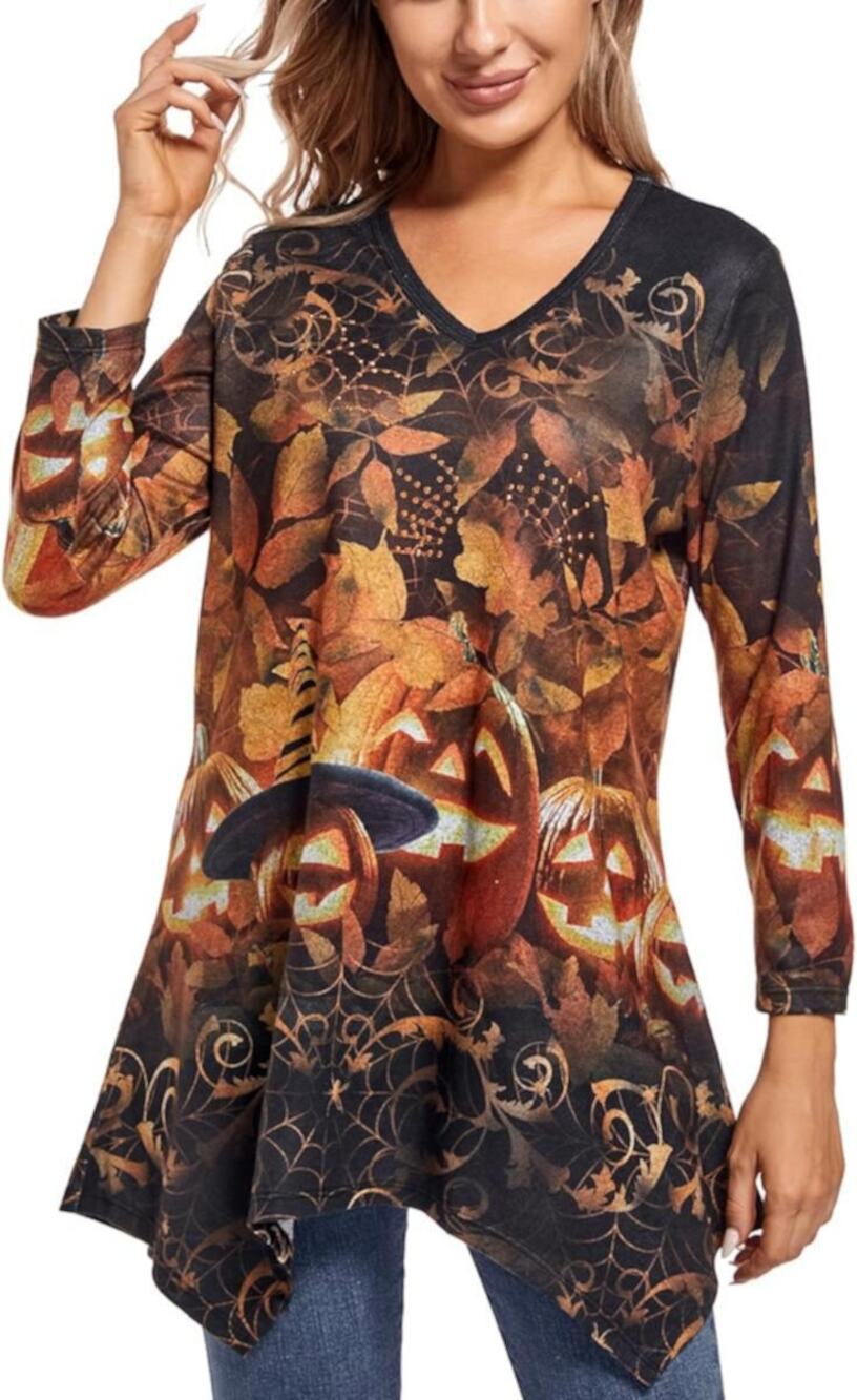 NWT One World Live & Let Live Pumpkin Jack-O-Lantern Halloween Top Women's Large
